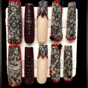Black lace beauty extra long gel nails